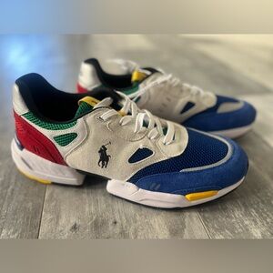 Men Polo Ralph Lauren JGR PP-SK-ATH Blue White Red leather sneakers sz 14 New